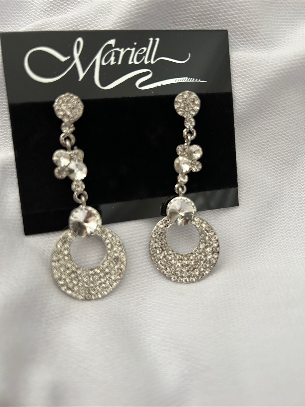 Silver Crystal Drop Earrings - Sparkling Circle Dangle